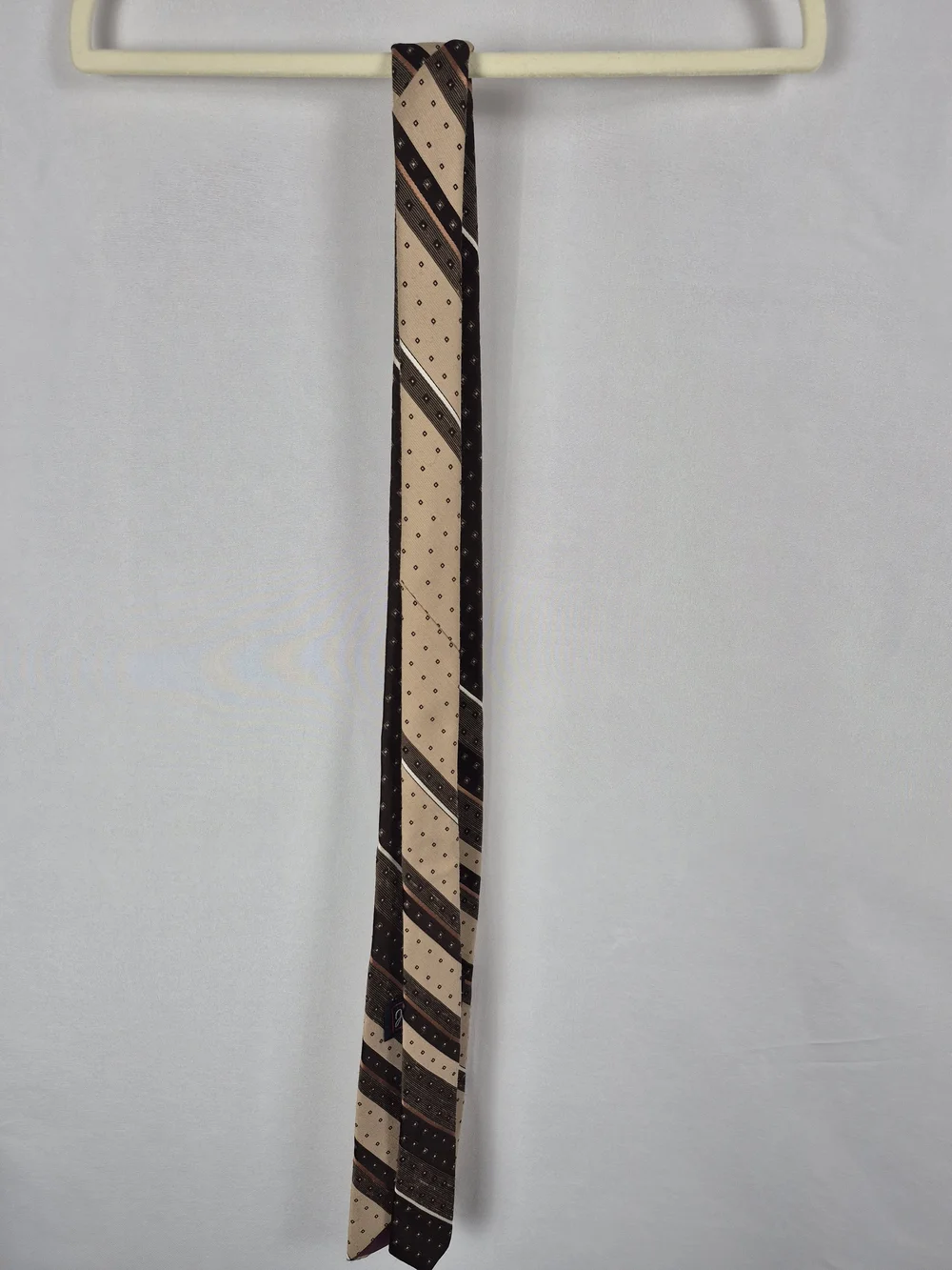 VTG 1970s Jean Claude Vidal Men's Brown and Beige Striped Necktie